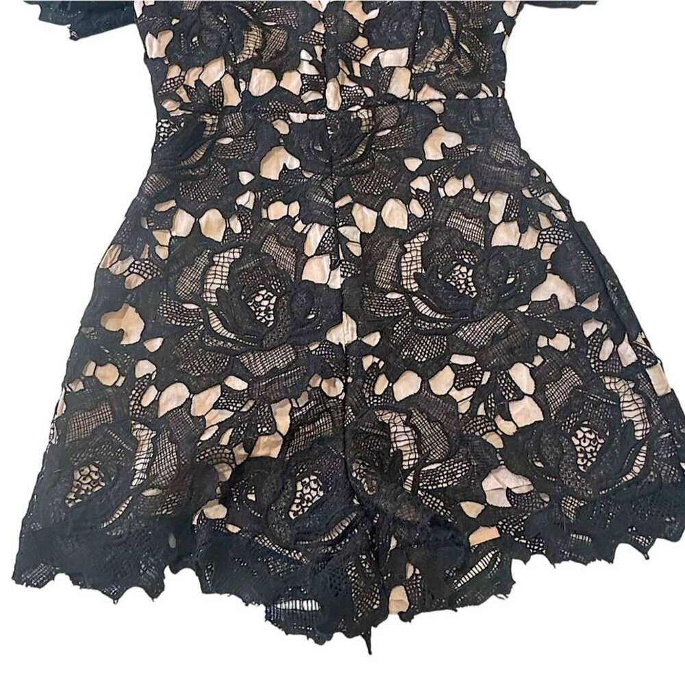 The Impeccable Pig Floral Black Lace Romper, Size S - Picture 8 of 15